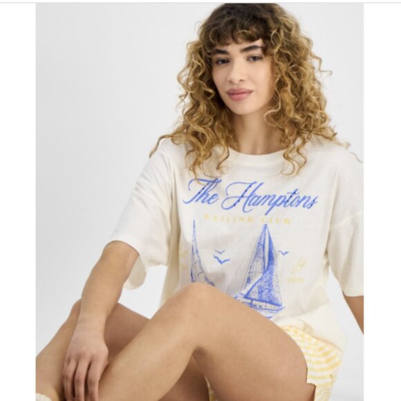 Love Tribe Juniors' Hamptons Graphic Print T-Shirt, Egret, NWT - Picture 4 of 4